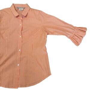Gretchen Scott Designs Striped Blouse Ruffle Sleeve Orange White Stripes Large